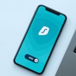 Smartfon z włączoną aplikacją VPN obok laptopa na biurku